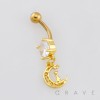 DANGLE CRESCENT MOON WITH CAT STAR BELLY BUTTON NAVEL RING 316L SURGICAL STEEL 